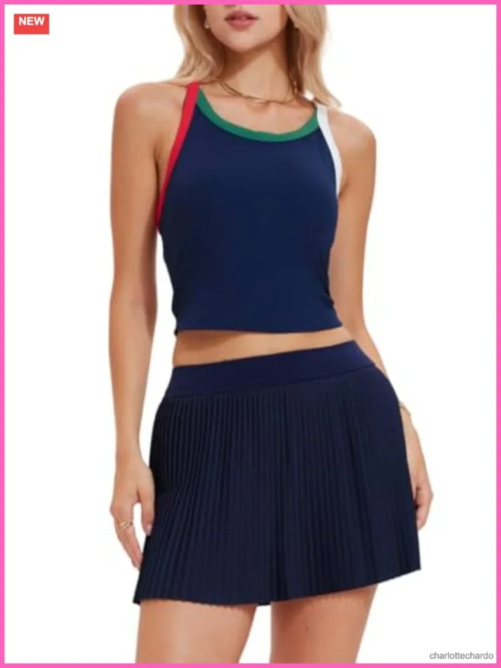 Women's 2-Piece Pleated Tennis Skirt Set with Built-in Shorts Athletic Dress